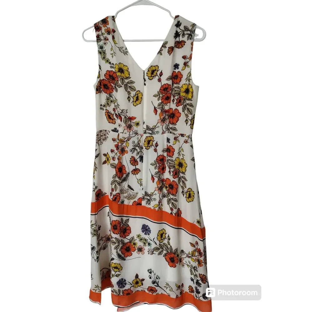 Elie Tahari Women's Jannele Orange Floral Sleeveless Fit & Flare Dress | Size‎ 4